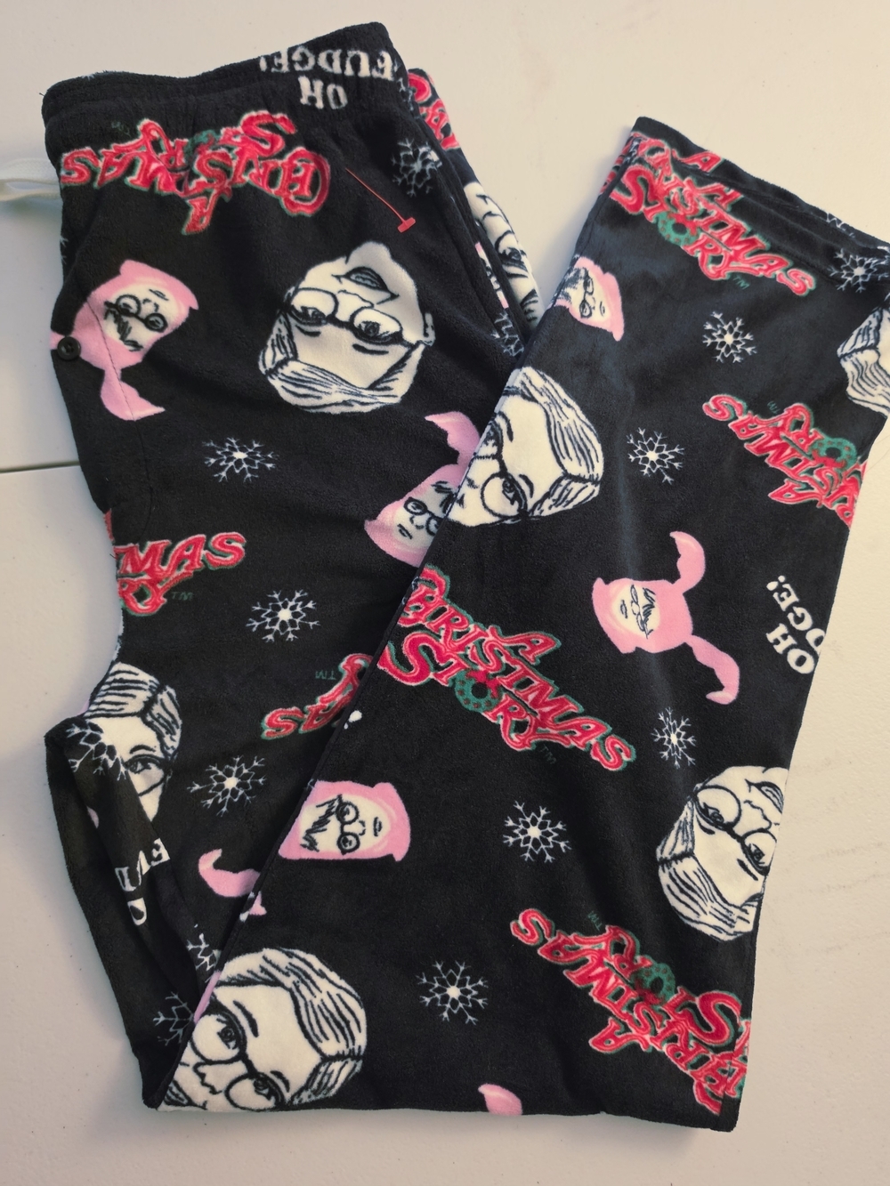 A Christmas Story Medium Pajama Pants - Black with Pink & White Graphics